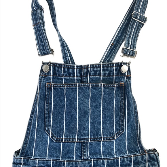 Women 4 H&M Divided Bib Overall Denim Jean White Striped Blue Dress Jumper - Picture 4 of 6
